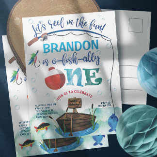 O-Fisch-Ally, Little Fisherman, Angeln 1st Birthda Einladungspostkarte