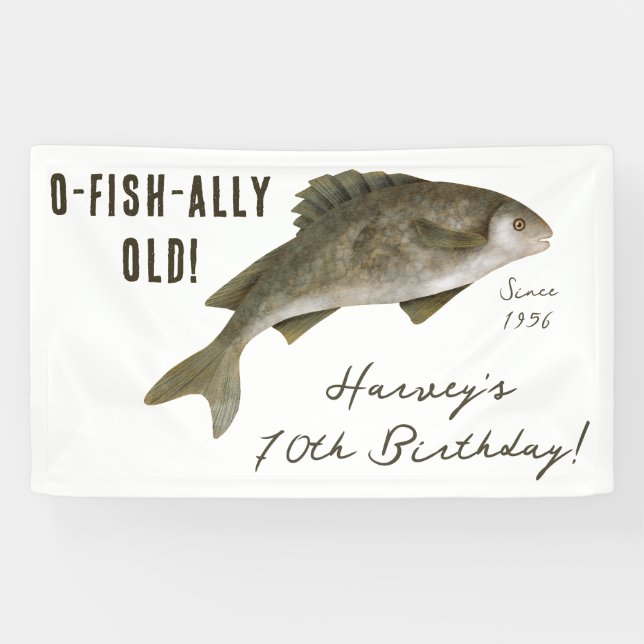 O-FISCH-ALTE, Fishing Themed Birthday Party Banner (Horizontal)
