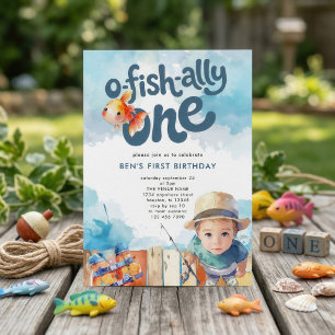 O-fisch-lich ein Junge Fischer 1. Geburtstag Einladung