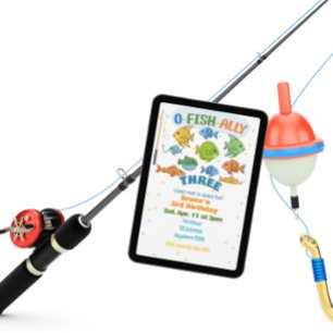 O-Fish-Ally Drei, Buntes Fischen 3. Geburtstag Einladung