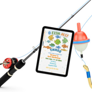 O-Fish-Ally Drei, Buntes Fischen 3. Geburtstag Einladung