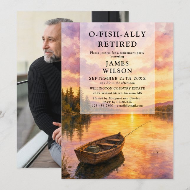 O-Fish-Ally-Fischerboot-Ruhestandsfeier-Foto Einladung (Vorne/Hinten)