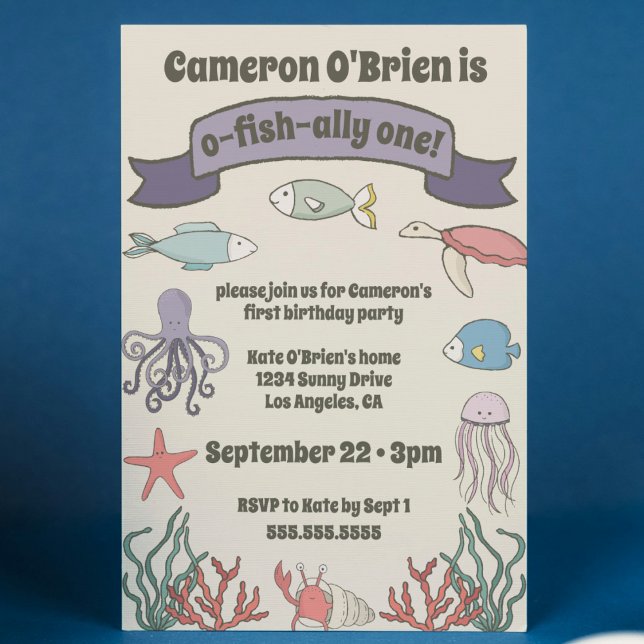 O-FISH-ALLY ONE Baby's 1st Birthday Party Fishing Einladung (o-fish-ally one first birthday party invitation fishing 1st bday invite cute modern ocean sea theme)