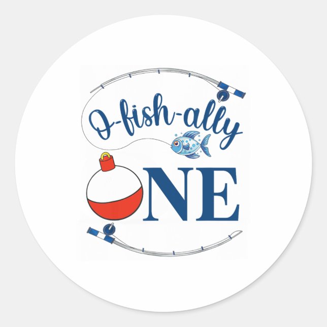 O-fish-ally One Fishing Boy First Birthday Ofishal Runder Aufkleber (Vorderseite)