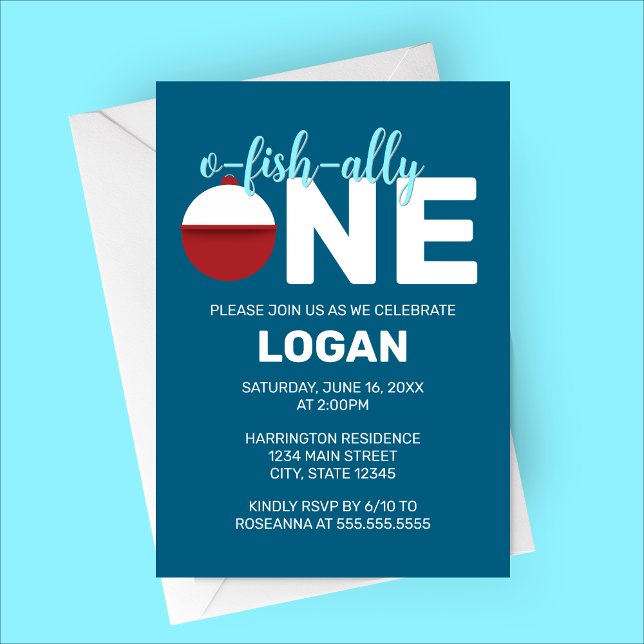 O-Fish-ally One Minimalistisch Birthday Party Einladung (O-Fish-Ally One | Fish Themed First Birthday Party Invitation | Minimalist and Modern)