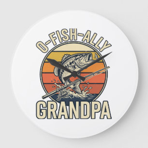 O-Fish-Ally Opa-Angeln Vintage-Shirt-Design_1 Große Wanduhr
