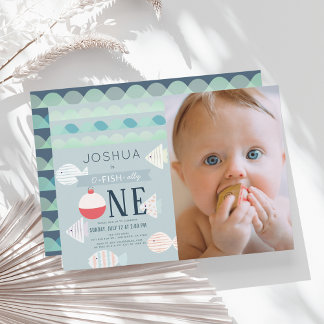 O-fish-One Fishing Boy 1. Geburtstag Foto Einladung