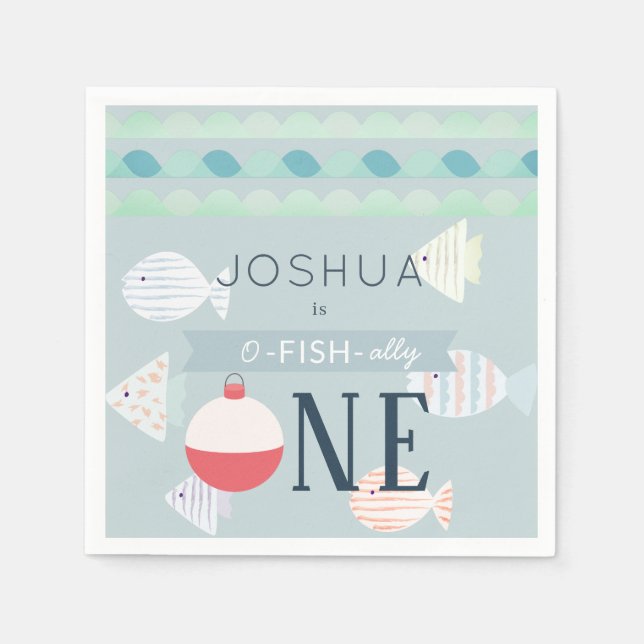 O-fish One Fishing Boy Blue Birthday Napkins Serviette (Vorderseite)