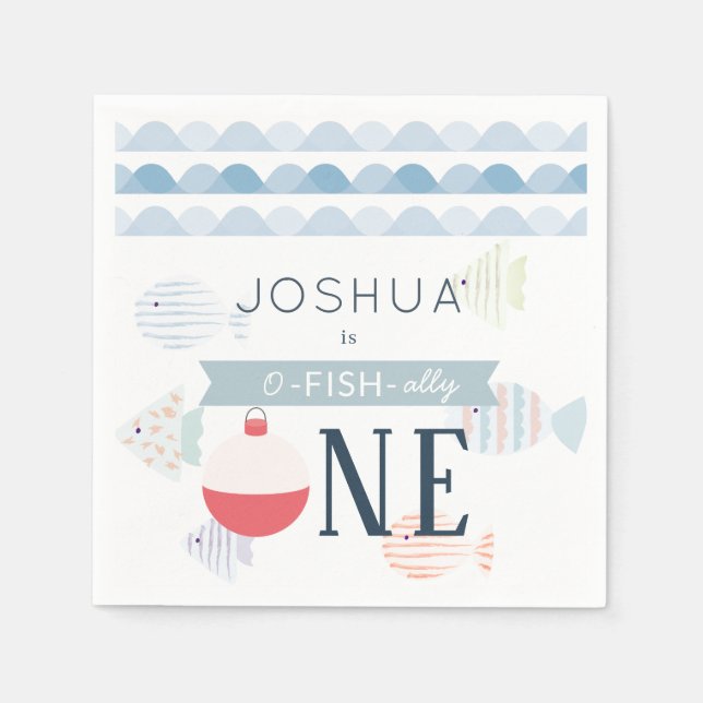 O-fish-One Fishing Boy White Geburtstag Serviette (Vorderseite)