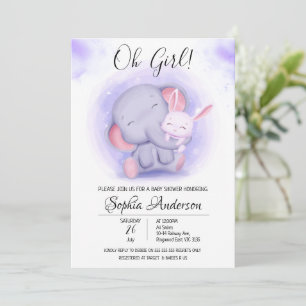 O Girl Rabbit und Elephant Baby Shower Einladung