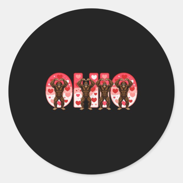 O-h-i-o Funny Bigfoot Ohio In Midwestern Valentine Runder Aufkleber (Vorderseite)