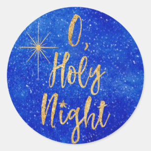 O Heilige Nacht Weihnachten Blau und Gold Runder Aufkleber