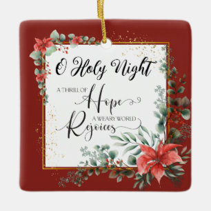 O Heilige Nacht Weihnachten Carol Red Green Floral Keramikornament