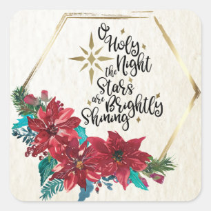 O Heilige Nacht, Weihnachts Carol Red Poinsettia Quadratischer Aufkleber