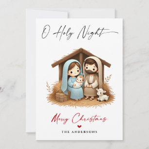 O Heilige Nacht Weihnachtskrippe Szene Familie Fot Feiertagskarte