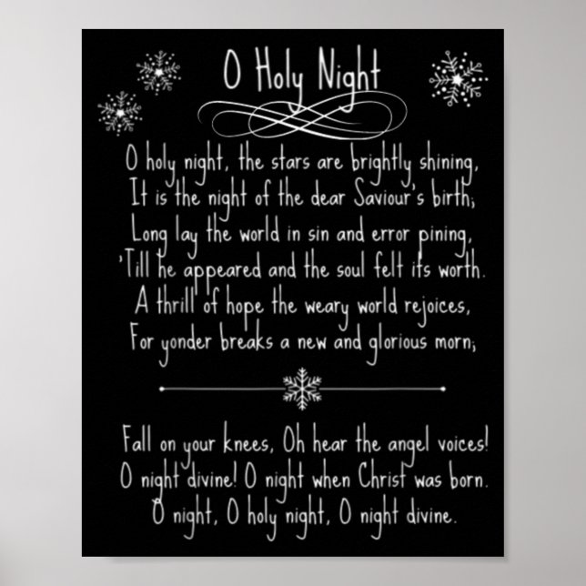O Holy Night Christmas Carol Music Song Lyrics Tex Poster (Vorne)
