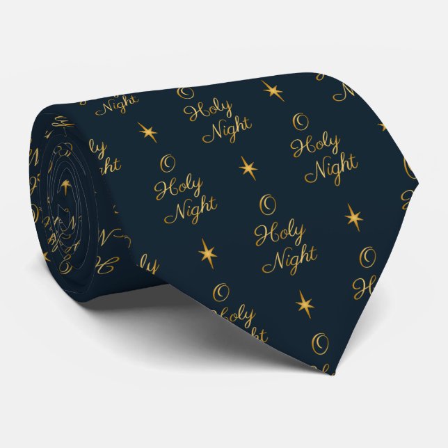 O Holy Night Navy & Gold Krawatte (Gerollt)