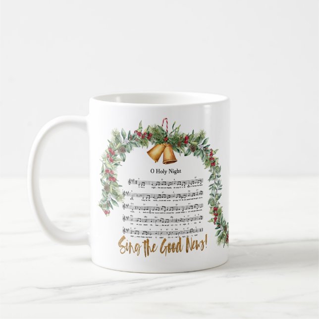 O HOLY NIGHT Weihnachtskrippe Hymne-Schrift Kaffeetasse (Links)