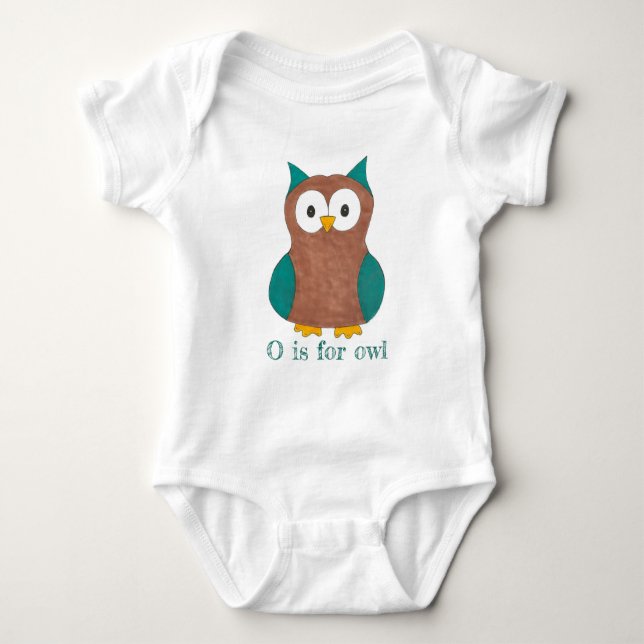 O ist für Owl Brown Blue Wise Owl Bird Animal Baby Strampler (Vorderseite)