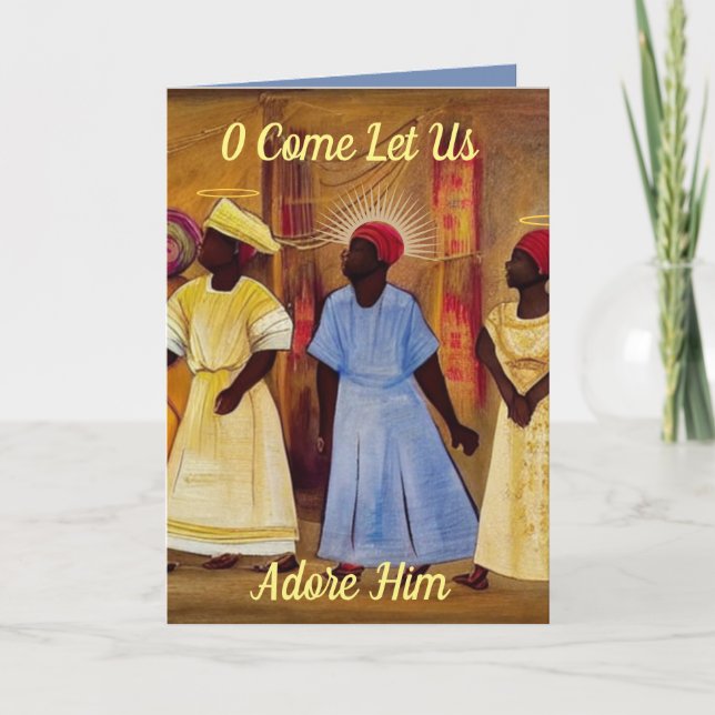 O Komm Lass uns Adore Ihm Afrozentrische Weihnacht Dankeskarte (Vorderseite)