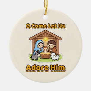 O kommt, lasst uns ihn anbeten Süße Weihnachts-Kri Keramik Ornament