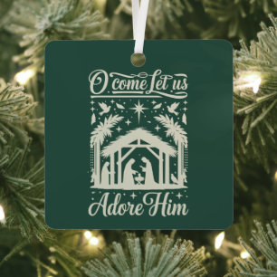 O kommt lasst uns ihn anbeten Weihnachtskrippe Chr Ornament Aus Metall
