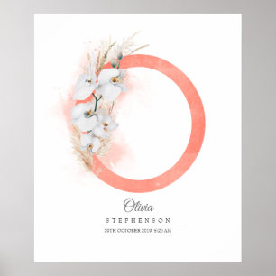 O Letter Monogram White Orchias and Pampas Grass Poster