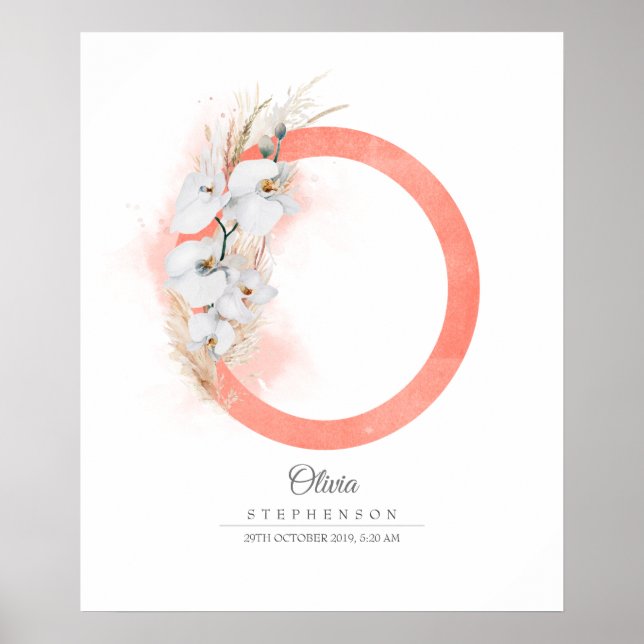 O Letter Monogram White Orchias and Pampas Grass Poster (Vorne)