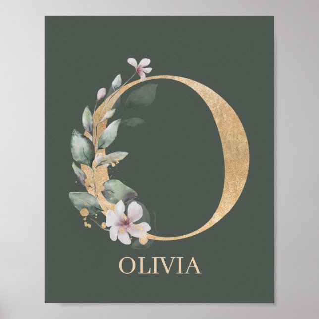 O Monogram Floral Personalisiert Poster (Vorne)