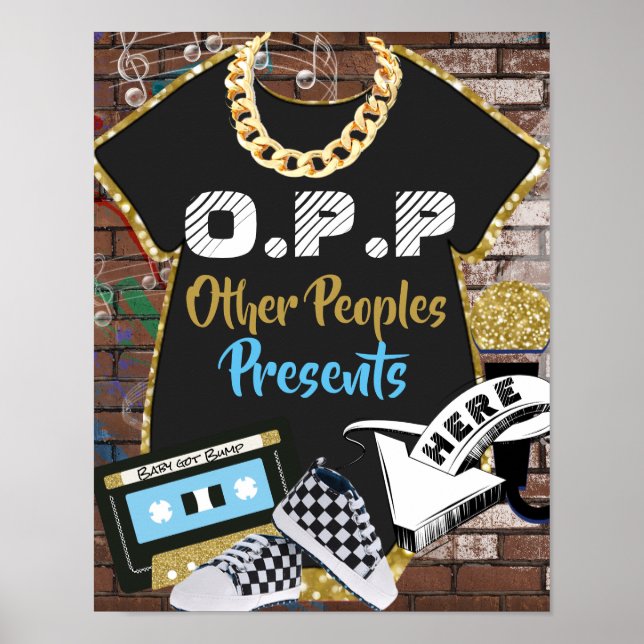 O.P.P Hip Hop Blue|Gold Gift Table Sign Poster (Vorne)