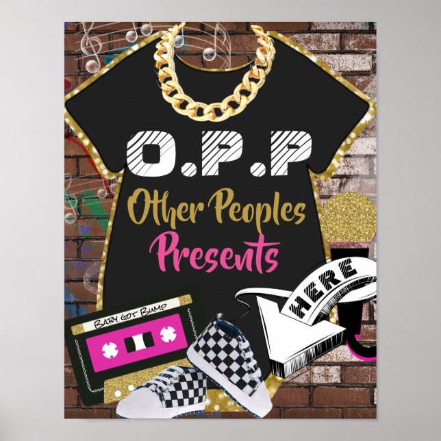 O.P.P Retro 90er Hip Hop Pink|Gold Gift Table Sign Poster (Vorne)