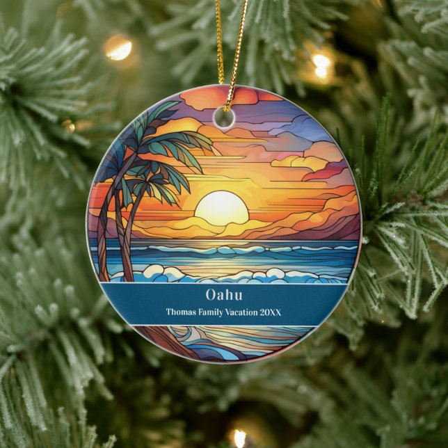 Oahu Beach Vacation Keramik Ornament (Baum)