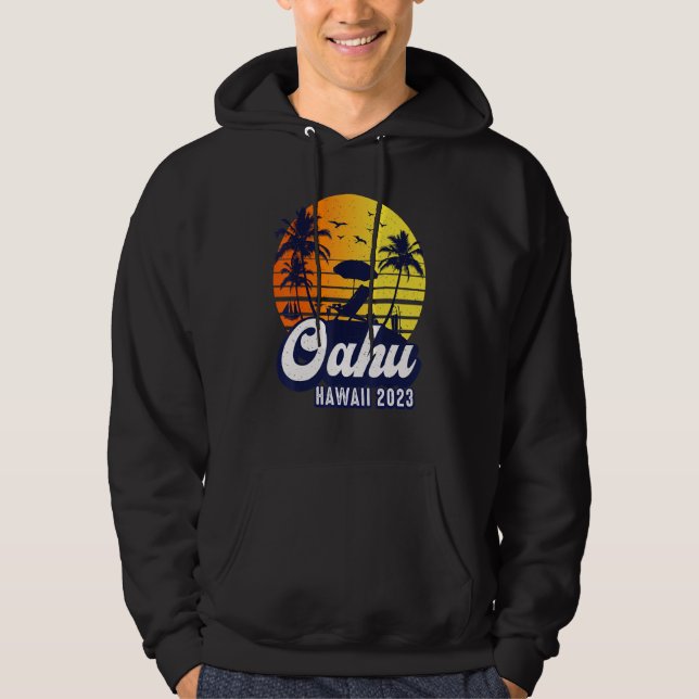 Oahu Hawaii 2023 Hawaiian Sunset Beach Retro Hoodie (Vorderseite)