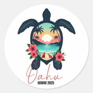 Oahu Hawaii 2025 Schildkröten-Familien-Sommerurlau Runder Aufkleber