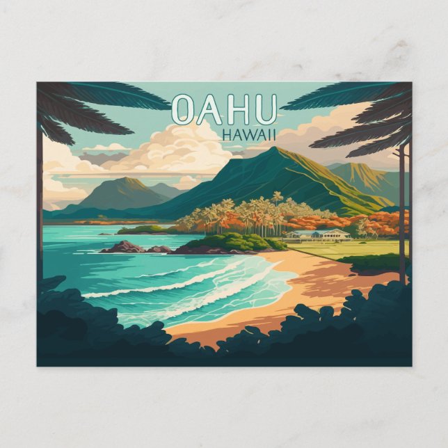 Oahu Hawaii Beach Vintag Retro Postkarte (Vorderseite)