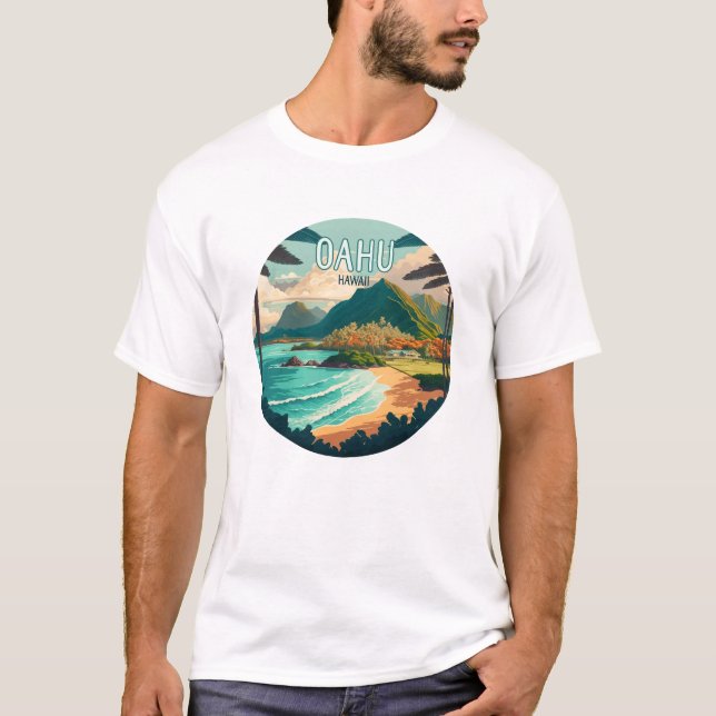 Oahu Hawaii Beach Vintag Retro T-Shirt (Vorderseite)