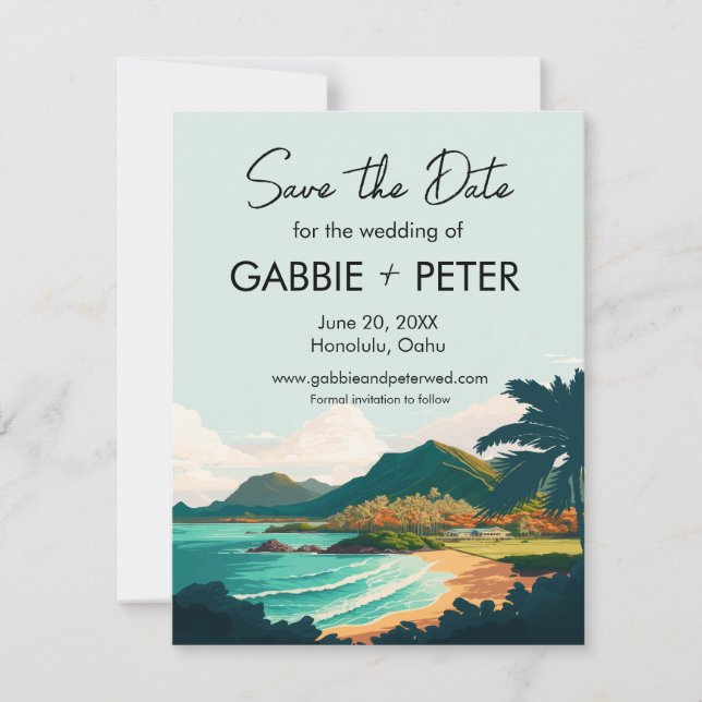 Oahu Hawaii Beach Wedding Save the Date Einladung (Vorderseite)