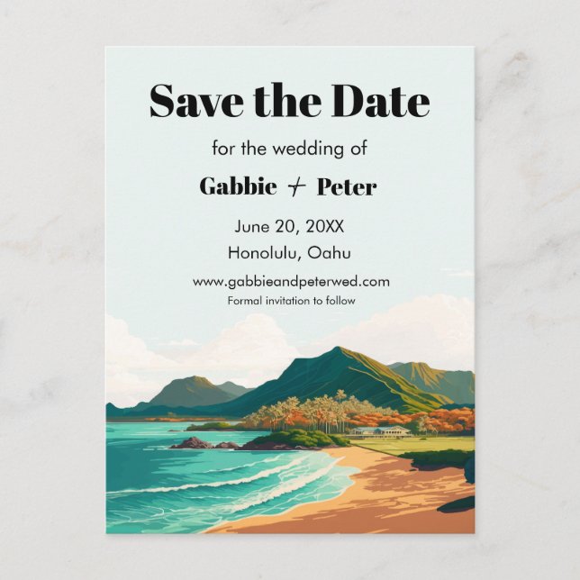 Oahu Hawaii Beach Wedding Save the Date Postkarte (Vorderseite)
