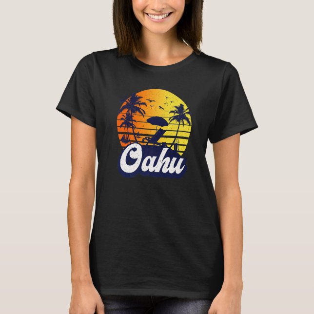 Oahu Hawaii Hawaiian Sunset Beach Retro Premium T-Shirt (Vorderseite)