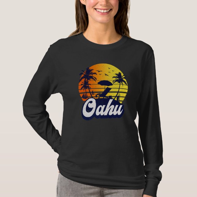 Oahu Hawaii Hawaiian Sunset Beach Retro Premium T-Shirt (Vorderseite)