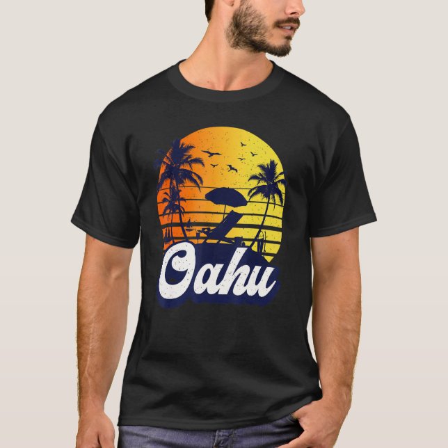 Oahu Hawaii Hawaiian Sunset Beach Retro T-Shirt (Vorderseite)
