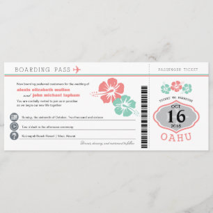 Oahu Hawaii Hibiskus Boarding Pass Wedding Einladung