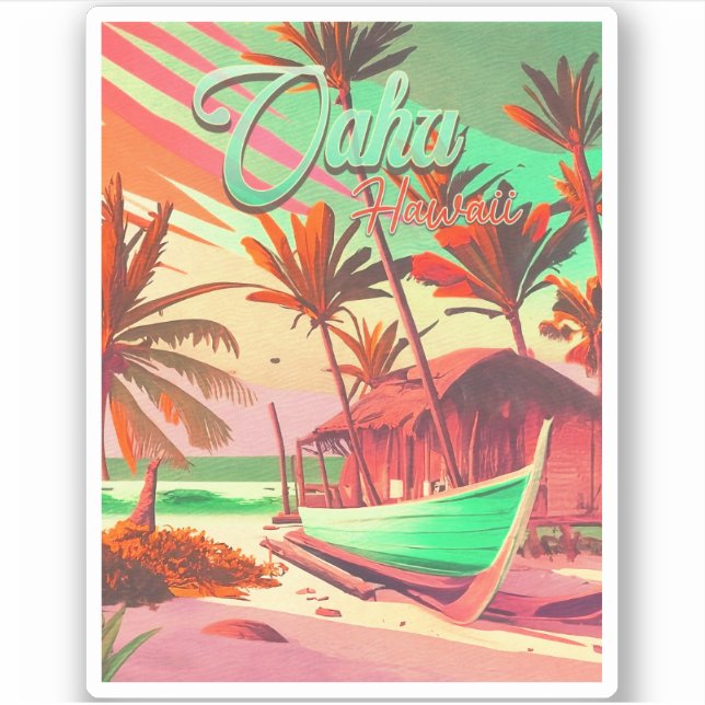 Oahu Hawaii Insel tropische Sonnenuntergang Palmen Aufkleber (Vorderseite)