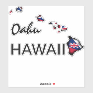 OAHU - HAWAII ISLANDS HI Flag BLK Aufkleber