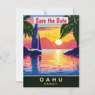 Oahu Hawaii Palm Sonnenuntergang Rosa Hochzeitsein Save The Date