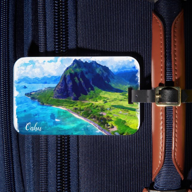 Oahu Hawaii Panorama View Beach Gepäckanhänger (Vorderseite Insitu 4)