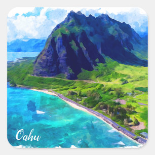 Oahu Hawaii Panorama View Beach Quadratischer Aufkleber