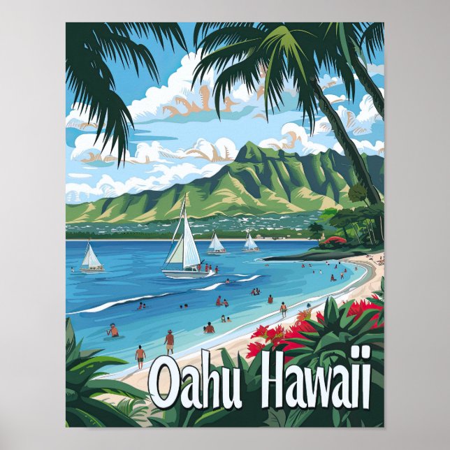 Oahu Hawaii Reiseposter Art Print Poster (Vorne)
