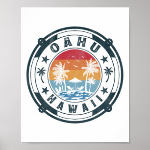 Oahu Hawaii Strand Sommerurlaub Vintage Sonnenunte Poster