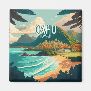 Oahu Hawaii Strand Vintage Retro Schlüsselanhänger Magnet